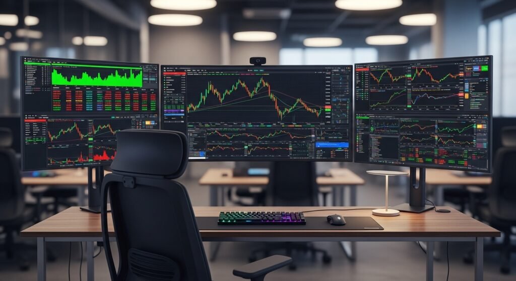 비트코인 가격과 테더 공급량의 상관관계를 나타내는 멀티 모니터 대시보드